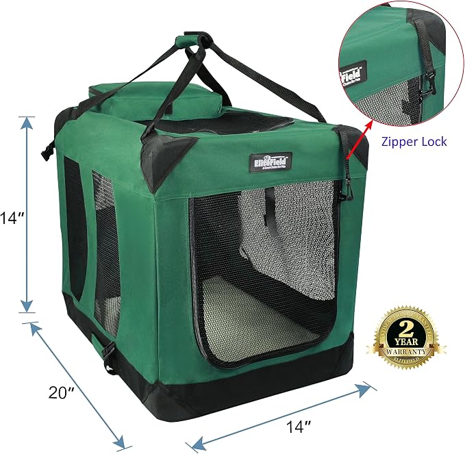 EliteField 3-Door Soft Dog Crate with Bed & Carrying Bag (2-Year Warranty) | 3 Mesh Doors, Steel Frame, Removable & Washable Crate Cover and Bed Cover, Storage Pockets, Indoor/Outdoor, Foldable
