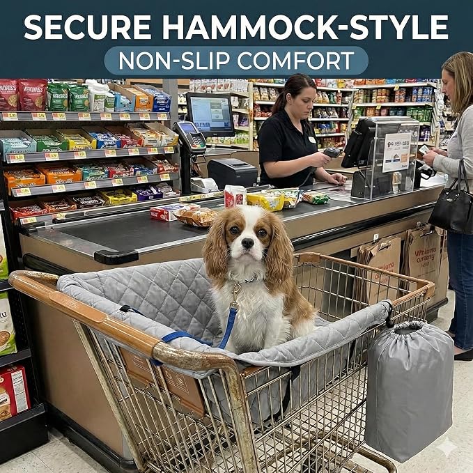 Pet Shopping Cart Cover for Dogs Cats: Soft Breathable Grocery Cart Cover | Hammock, Seat Cushion & High Chair Cover With Storage Pouch, Easy to Attach, Remove & Clean, Machine Washable & Portable