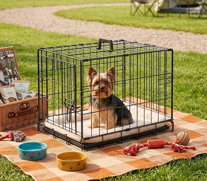 18 Inch Single Door Dog Crate - Foldable Metal Kennel with Removable Tray | Durable Iron Wire Construction & Secure Locking Latches Ensure Pet Safety, Portable Foldable Design For Small Breeds