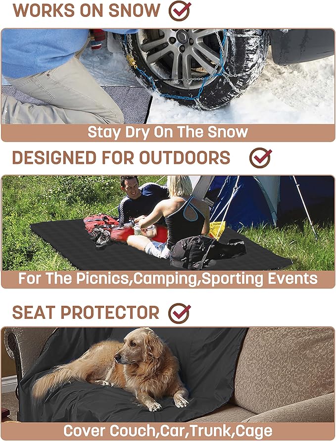Tirrinia Waterproof Outdoor Blanket with Sherpa Lining, Windproof Foldable