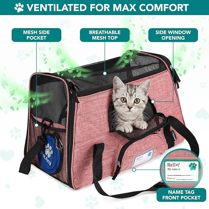 PetAmi Airline Approved Pet Carrier Cat Small Dogs, Small Heather White Red | Soft Sided TSA Travel Bag, Sherpa Bed, Breathable Mesh Ventilation, Collapsible Bowl, Fits Under Seat, Up to 18 lbs