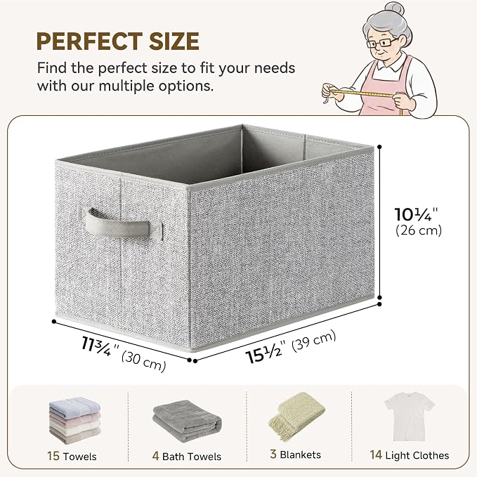 GRANNY SAYS Closet Storage Bins with Handles, Gray, Large, 3-Pack | Storage Baskets for Organizing, Fabric Storage Bins with Handles, Clothing Storage Containers for Wardrobe