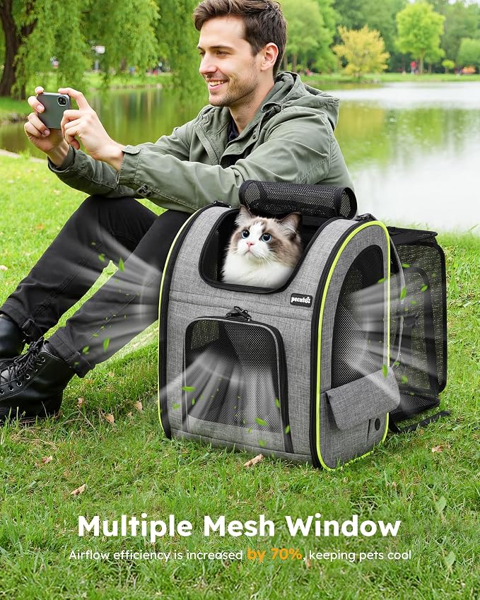 pecute Cat Backpack Expandable, Cat Carrier Backpack Breathable, Large | Durable Oxford Cloth, Lockable Zipper,Use for Pet Under 15 lbs to Travel