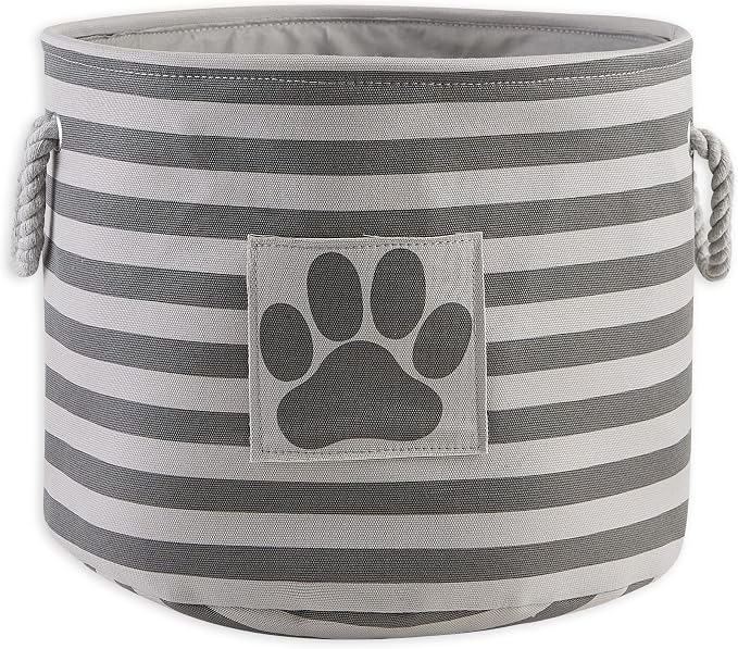 Bone Dry Pet Storage Collection Striped Paw Patch Bin, Medium Round, Gray