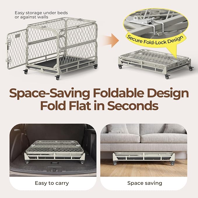 30 Inch Collapsible Dog Crate for Small Dogs, Foldable Metal Dog Kennel with Reinforced Diamond Wire Mesh, Escape Proof Foldable Dog Cage, Leak-Proof Removable Tray, Double Secure Door Latch
