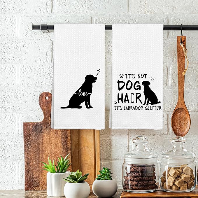 Cute It's Not Dog Hair It's Labrador Glitter Kitchen Towels Set of 2 Decor Gifts for Women Dog Lovers Owners Mom, Funny Dogs Decorative Dish Hand Towels for Bathroom Home Drying 16x24 Inch