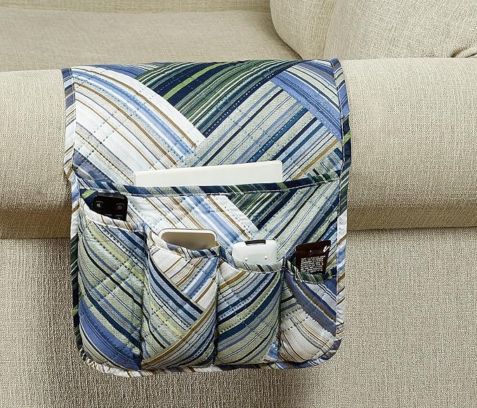 Brilliant Sunshine Teal Patchwork Couch Armrest Cover, 35"×13" | Washable Magazine Holder, Armrest Organizer & Caddy on Sofa, Recliner, Armchair, Storage for Remote Controls, Phone, iPad