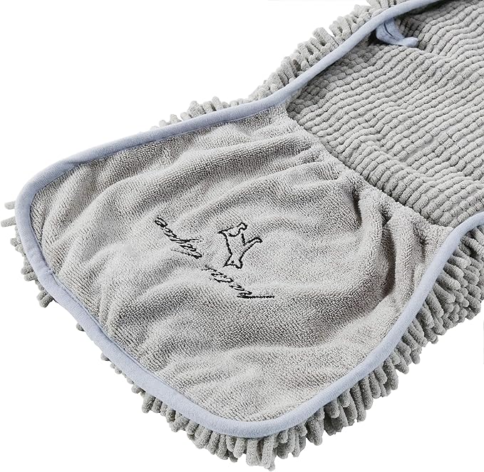 Patas Lague Absorbent Dog Towel for Drying Dogs Large, 35''x15'' Extra Large Microfiber Quick Drying Pet Bath Towel with Hand Pockets, Machine Washable Pet Shammy Grey