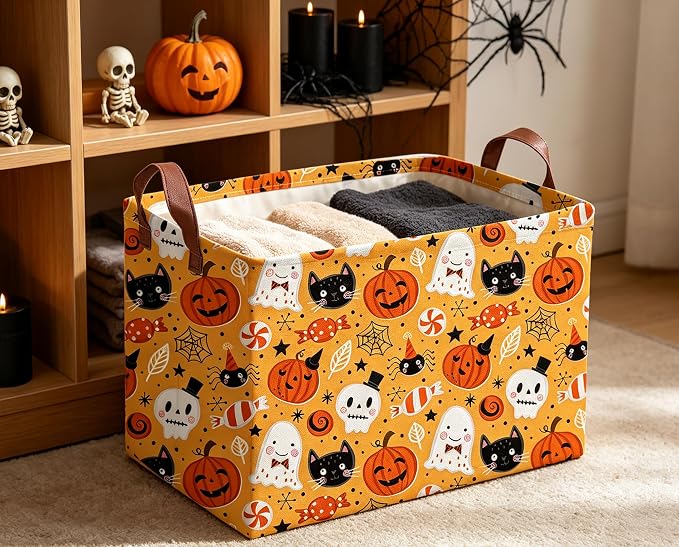 Rectangle Kids Baskets Halloween Basket Candy Storage Bin for Room Decor Gift Basket(Candy Halloween)