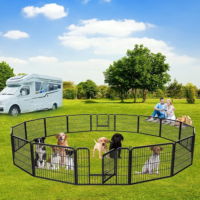 Dog Pen Pet Playpen Kennel Fence Outdoor Indoor Play Yard Puppy Exercise Barrier 31'' W x 24'' H 16 Panels (16 Panels, 24 Inches)