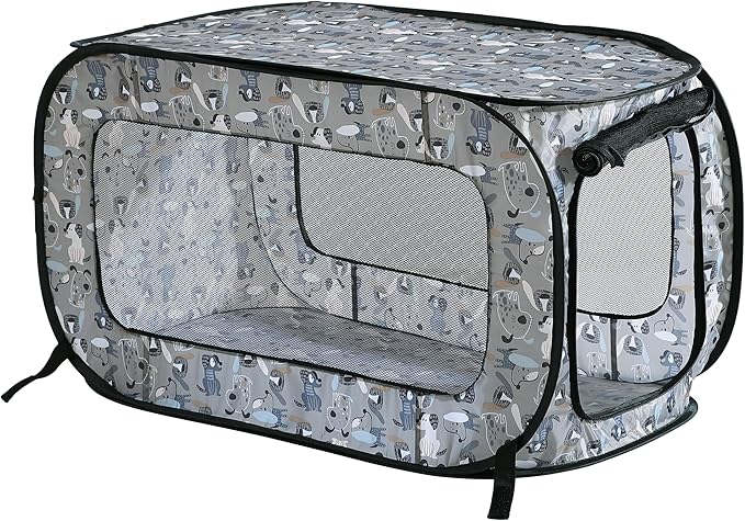 Portable Collapsible Pop Up Kennel, 24" L x 16.6" W x 16" H, Tail Waggers | Collapsible indoor/outdoor travel cat and dog crate with mesh screen windows pops up and folds flat for easy storage