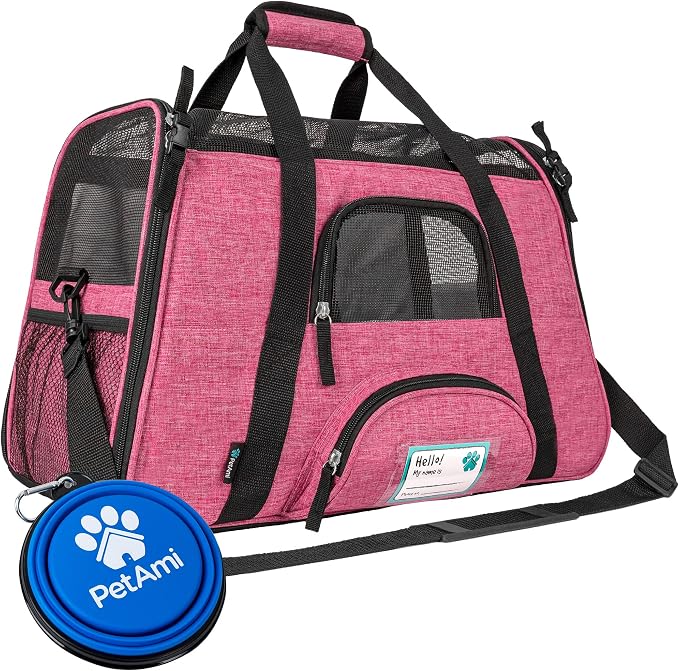 PetAmi Airline Approved Pet Carrier for Cats Small Dogs, Large Heather Pink | Soft Sided TSA Travel Bag, Sherpa Bed, Breathable Mesh Ventilation, Collapsible Bowl, Fits Under Seat, Up to 18 lbs