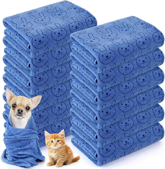 Irenare 12 Pcs Microfiber Dog Towels for Drying Dogs Cats, 20 x 40 Inch, Quick Drying Absorbent Pet Puppy Towels for Small Puppy Dog Cat Kitten Pet, Grooming Bathing Shower Travel Supplies(Blue)