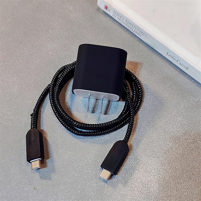 Cute Cable Protector for iPhone Charger,DIY Classic Charging Cord Protector,Soft Frosted Silicone Charger Cover,Data Cable Saver Phone Cable Protector for iPad iPhone 14 15 16 17Pro Max-Pure Black