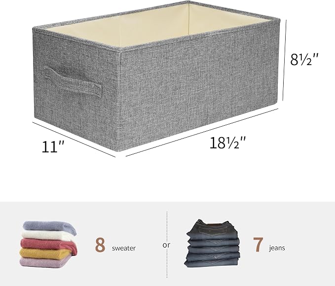 Linen Folding Storage Bins, 3 Pack Large Storage Baskets, Washable, Clothing Storage Bins with Handle, Closet Organizer for Storage Sweater,Sheets(dark grey, 18½"x11 x8½)