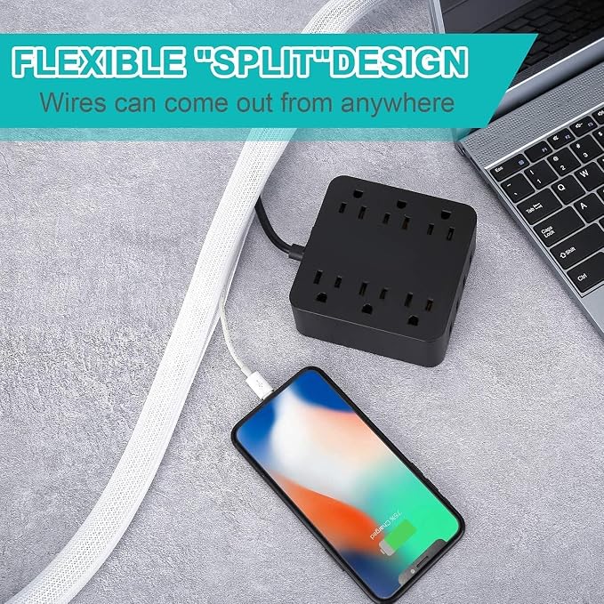 Grey Cable Sleeve, 6.6ft, 1/2 inch | Cable Organizer, Wire Protector, Cable Wrap Cover, Cord Management, For Desk PC TV Computer Home Office