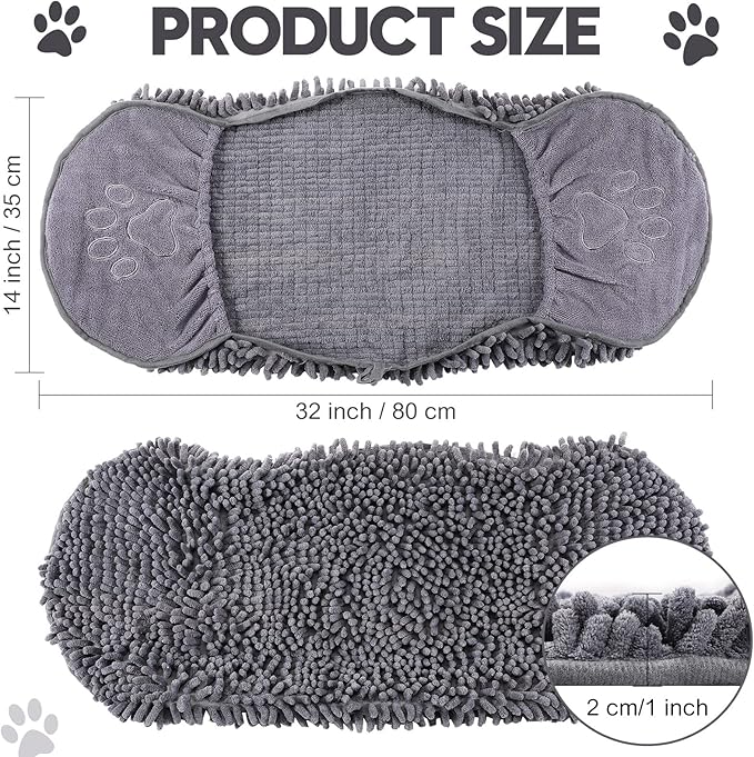 Newwiee 4 Pcs Large Dog Towels for Drying Dogs with Hand Pocket Microfiber Shammy Towel 32 x 14 in Dog Bath Towel Absorbent, Quick Drying, Machine Washable for Pet Puppy Clean Shower Supplies(Grey)