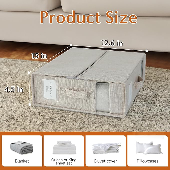 Simple&Opulence 2 Pack Bed Sheet Organizers and Storage (Queen & King Size), Foldable Sheet Set Organizer for Linen Closet, Folding Bedding Storage Box for Bedsheet Duvet Cover, Linen