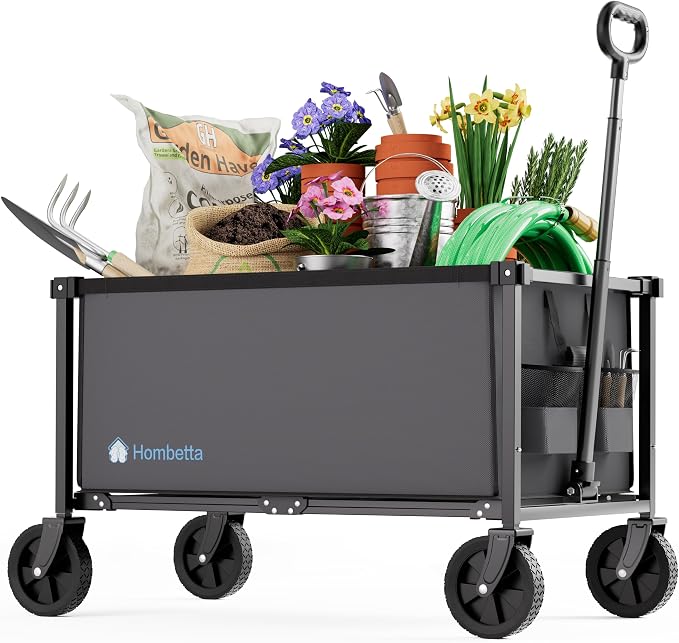 29.3" Collapsible Wagon Cart, 150L Heavy Duty Folding Utility Wagon with Wheels, 260 lbs Load, Portable Rolling Cart for Garden, Shopping, Sports, Camping, Darkgray