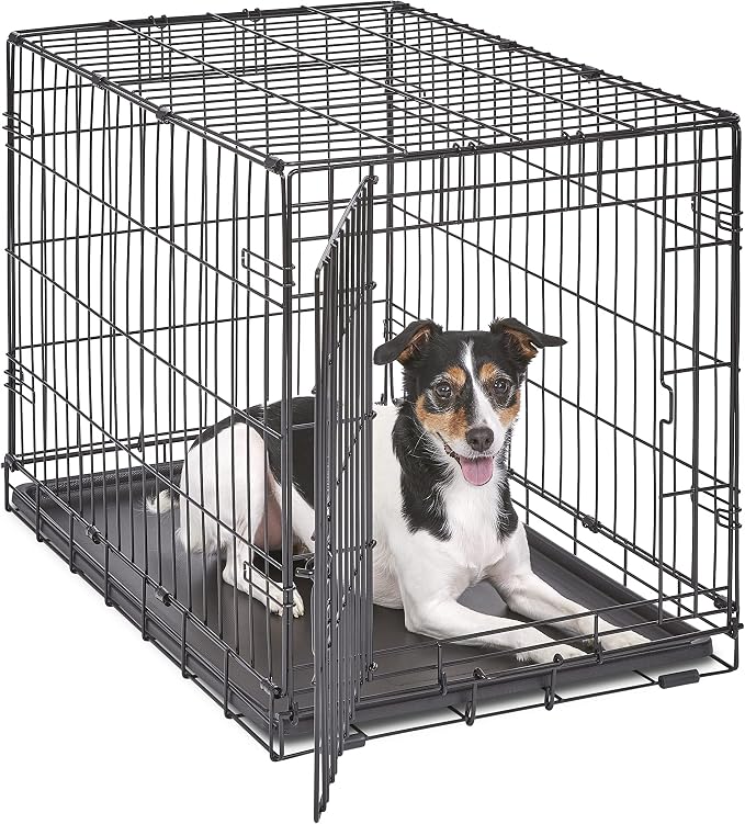 New World by Midwest 30-Inch Single Door Crate, Medium Breeds, 21-40 lbs | Folding Dog Crate, Leak-Proof Tray & Secure Latch, Portable, Durable & Easy to Assemble