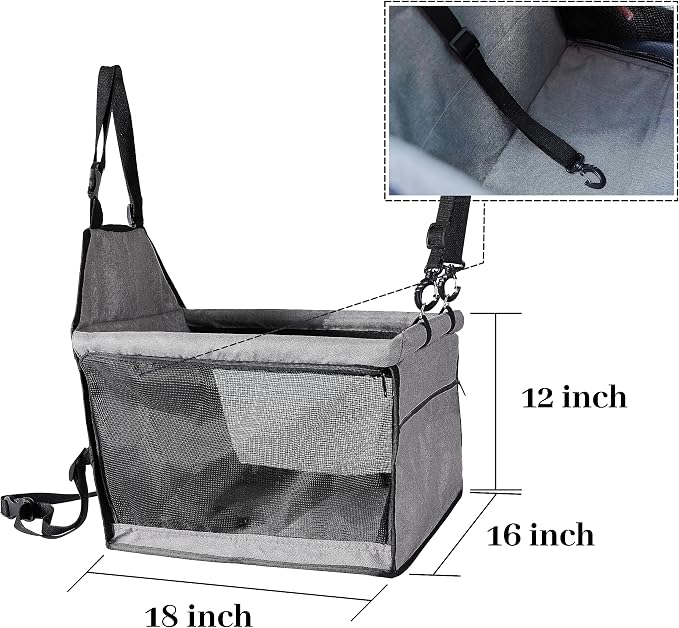 Dog Car Seat for Medium Sized Dog, Booster Car Seat with Clip-On Safety Leash, Fits Both Front and Rear Seats, Pet Seat for Medium Pets Under 25 Lbs, Grey M