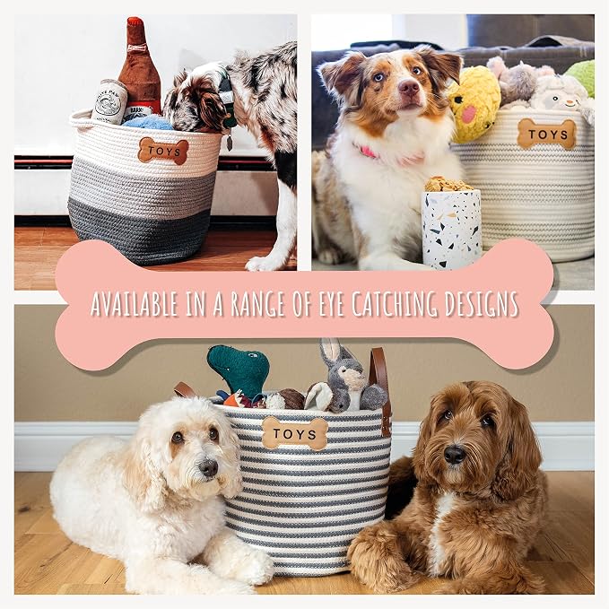 Park Life Designs Dog Toy Basket - Stylish Basket for Dog Toys, Storage Solution for Pets Including Cats, Puppies, and Kittens | Capri, Tan, White Bone