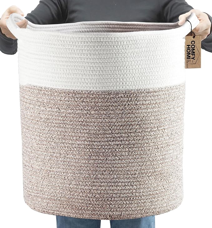 COMFY-HOMI XXXL Large Laundry Basket, Cotton Rope Nursery Woven Basket for Storage, Blanket Baskets Living Room Laundry Hamper, Dog Toy Storage Organizer, Home Decor