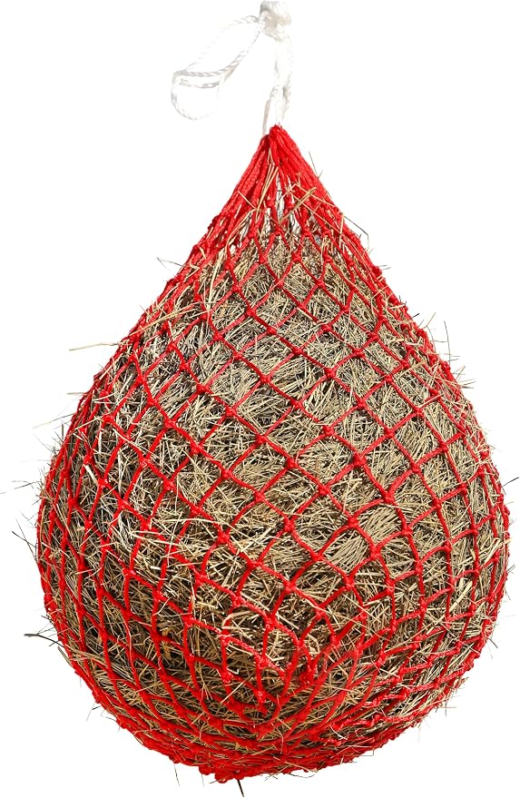 Harrison Howard Slow Feed Hay Net for Horses, 40 Inch Hay Bag Holds 1–2 Flakes, 2 Inch Mesh Durable Hanging Feeder for Stable, Pasture & Livestock-Red