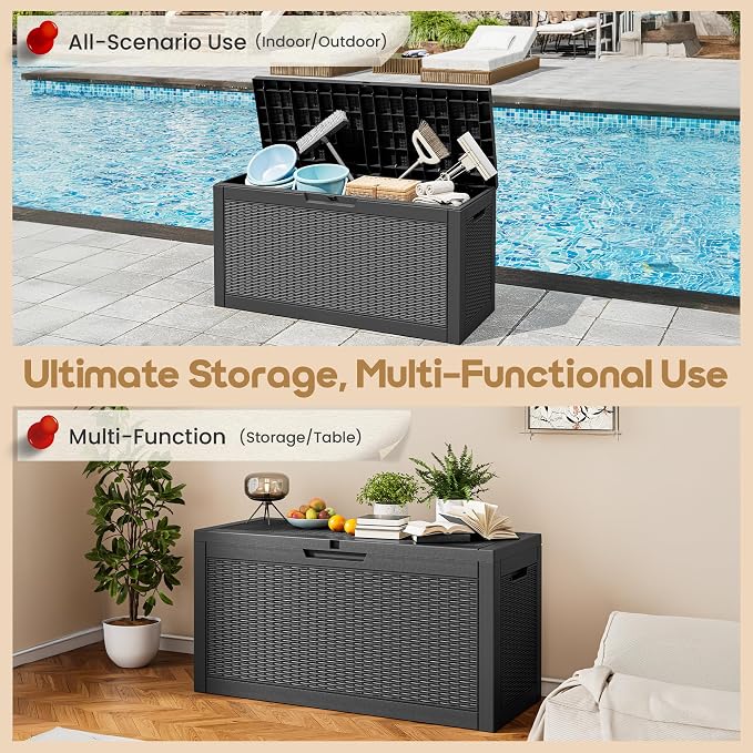75 Gallon Outdoor Storage Box Waterproof Deck Box for Patio | Black, Resin, Weatherproof, Lockable, Compact, Easy Assembly, Patio Cushions Storage, Pool Garden Accessories Organization