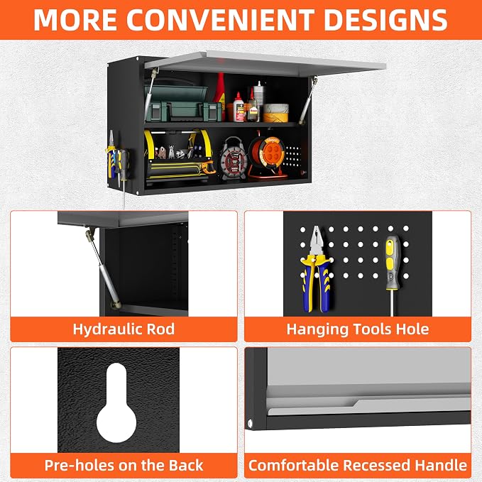 Garage Wall Cabinet, 19.7" H Metal Wall Cabinet with Up-Flip Door | Wall Mounted Metal Storage Cabinet, Upper Cabinet for Kitchen,Garage,Workshop,Warehouse, Assembly Required, Gray
