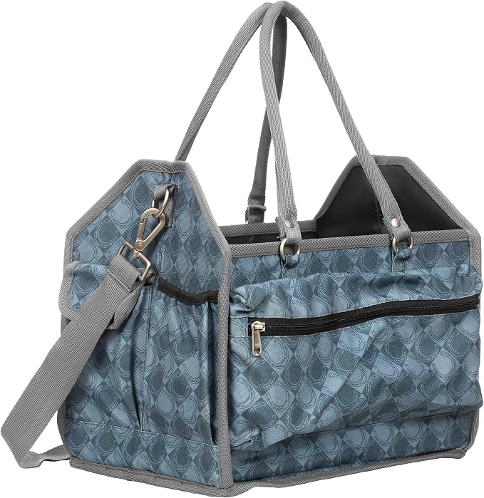Equinavia Darby Large Collapsible Grooming Tote Bag for Horses, Dogs, Cats | Organizer with Shoulder Strap | 9" x 13" x 12" - Dark Grey/Light Grey - One Size