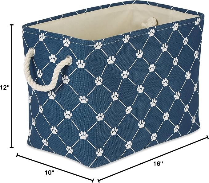 Bone Dry Pet Storage Paw and Bone, Trellis Collection, Medium Rectangle, 16x10x12, Navy