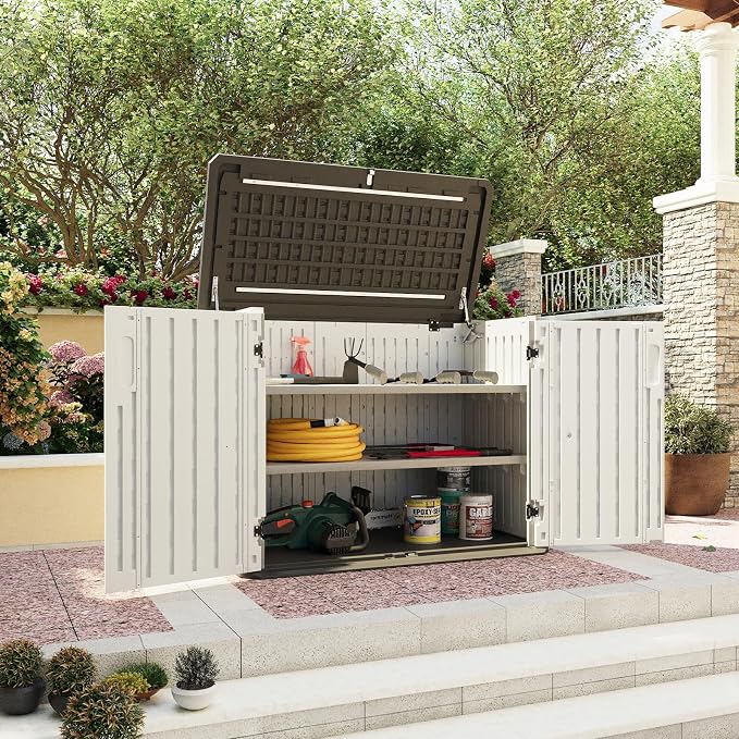 Aoxun Outdoor Storage Shed, 35 Cu.Ft Vertical Storage Sheds, White | Sheds Outdoor with Floor & Shelves, Outdoor Waterproof Storage Cabinet for Garage Storage, Pool Storage, Bike Shed, Garden