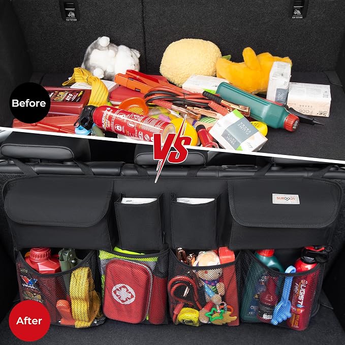 SURDOCA Car Trunk Organizer, LARGE CAPACITY Car Storage Bag with 8 Pockets, 7X Upgraded Trunk Storage Organizer for Car, SUV, Truck, MPV (Pack of 2)