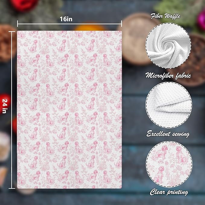 Shih Tzu Dog Gifts for Pink Chinoiserie Floral Decor Kitchen Towels，Pink Shih Tzu Dog Grandmillennial Decorative Dish Tea Towels for Kitchen Bathroom,16x24 Inch