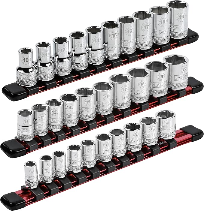 ARES 60079 Red Socket Rail | Part No. 60079; Includes 1/4-Inch, 3/8-Inch, and 1/2-Inch Drive Rails