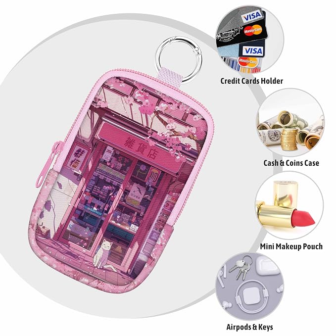 Hand Sanitizer Holder, Kawaii Anime Cat Spray Case Zippered Pouch | Keychain, Travel Size, Cute Fashion Accessory with Snap Hook, for Glow Mist and Power Mist 1FL OZ, Mini Small Pocket Clip on