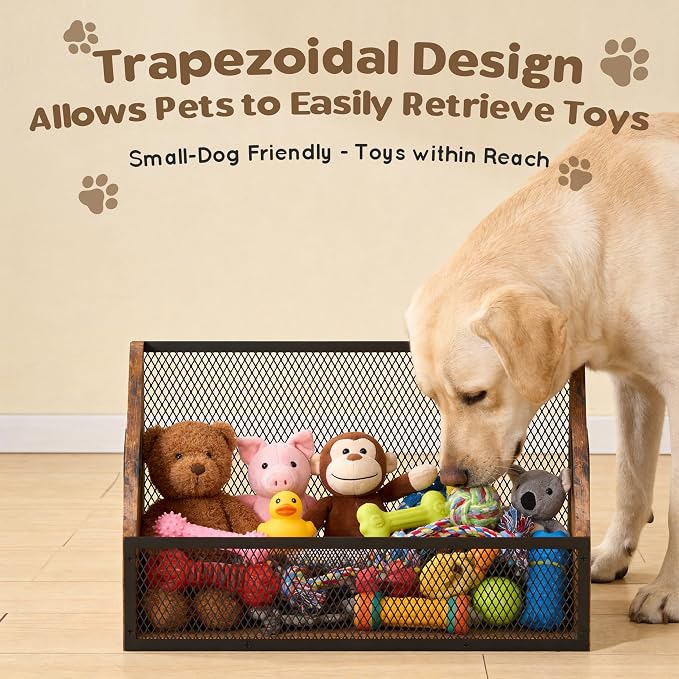 Piskyet Wood Dog Toy Bin, Dog Toy Box(Rustic Brown) | Wood Dog Toy Basket,Dogs Storage Organizer, Large Cat Toys Basket Box for Living Room Area Wooden Organizing Storage