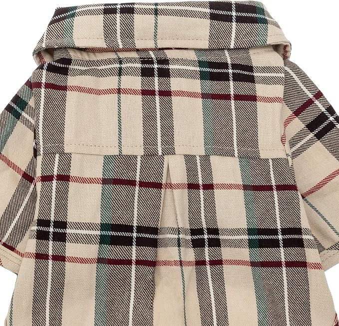 PUPTECK Classic Plaid Dog Shirt, Puppy Polo T-Shirt Clothes, Beige S | Soft Cotton Button Up Dog Clothes for Small Medium Dogs Boy Girl, Fashion Pet Tee, Chic Casual Pet Outfit Apparel