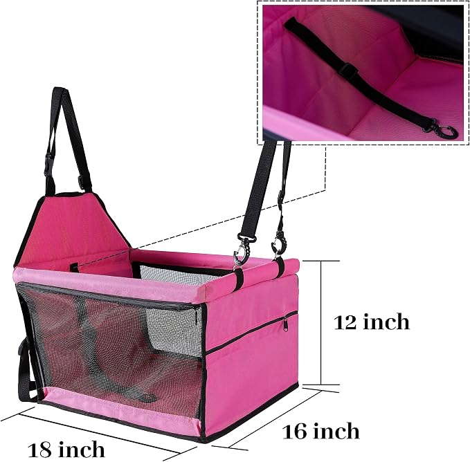 Dog Travel Car Seat Pet Car Booster with Clip-On Safety Leash,Reinforce Support Pipe Anti-Collapse,Portable Collapsible Travel Bags for Dogs Cats or Other Medium Pet Under 35lb, Pink M