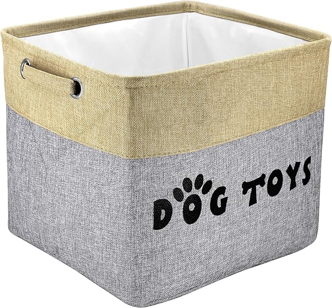 PET ARTIST Dog Toy Basket, Large Collapsible, Gray, L:15"x13"x12" | Dog Toy Bin Box, Comfortable Handles, Large Pet Toy Storage Organizer, For Accessories, Toys, Coat & Clothing, Blanket Leash