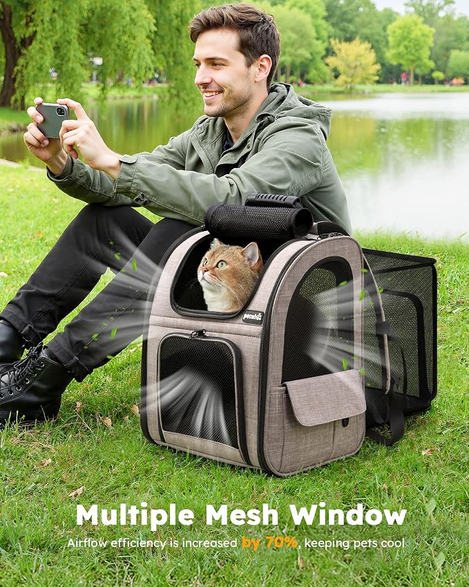 pecute Cat Backpack Expandable, Cat Backpack for Cat with Breathable Window | Durable Oxford Cloth, Lockable Zipper,Use for Pet Under 11 lbs to Travel