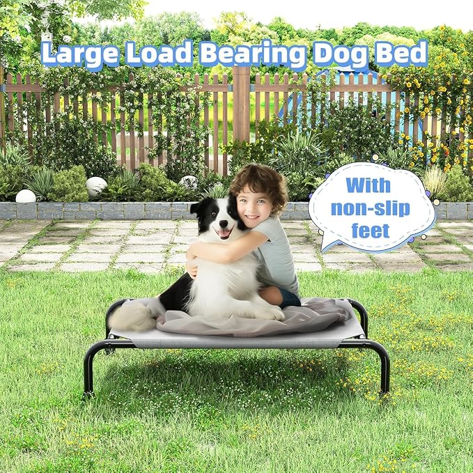 Simple Trending Outdoor Elevated Dog Bed, Cooling Raised Dog Cots, Grey | Pet Bed for Small Dogs, Waterproof Cover, Breathable mesh, Non-Slip Feet, Suitable for Indoor or Outdoor Use, 36.5" x 22.5"