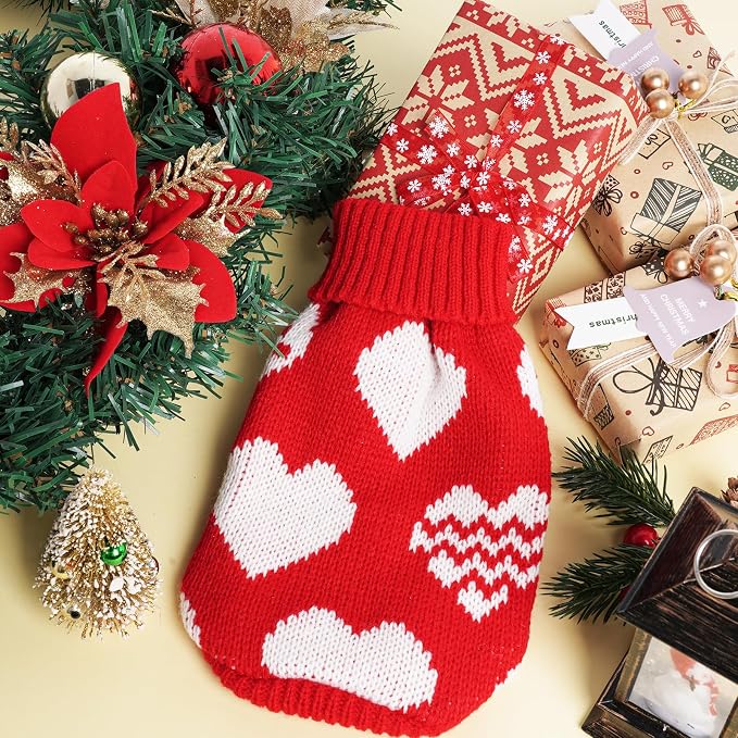 Tongcloud Dog Knitted Sweater Heart Puppy Sweater Dog Sweaters Holiday Clothes or Dog Cat Pet Costume