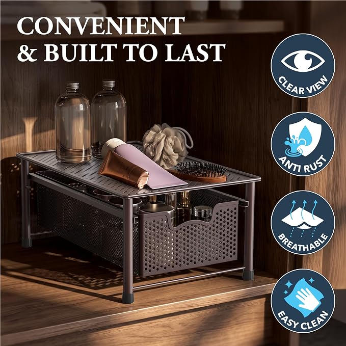 Simple Houseware Stackable Cabinet Basket Drawer Organizer, Bronze