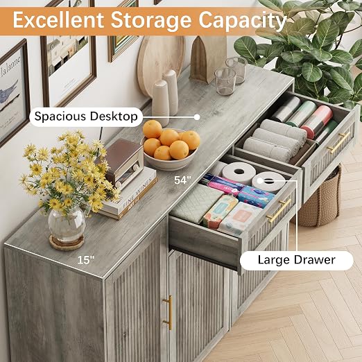 2 X 13 Gallons Double Pull Out Trash Can Cabinet with Storage & Drawers | 54"W Kitchen Trash Cabinet with Adjustable Shelf & Drawer, Hidden Garbage Can Cabinet for for Laundry, Living Room