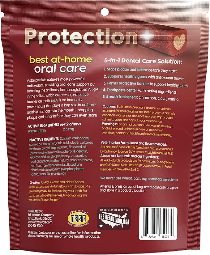 Ark Naturals Protection Plus Brushless Toothpaste for Medium Breeds, 18 oz Bag, Dog Dental Chew with Toothpaste Center, Prevent Plaque & Tartar, Freshen Breath