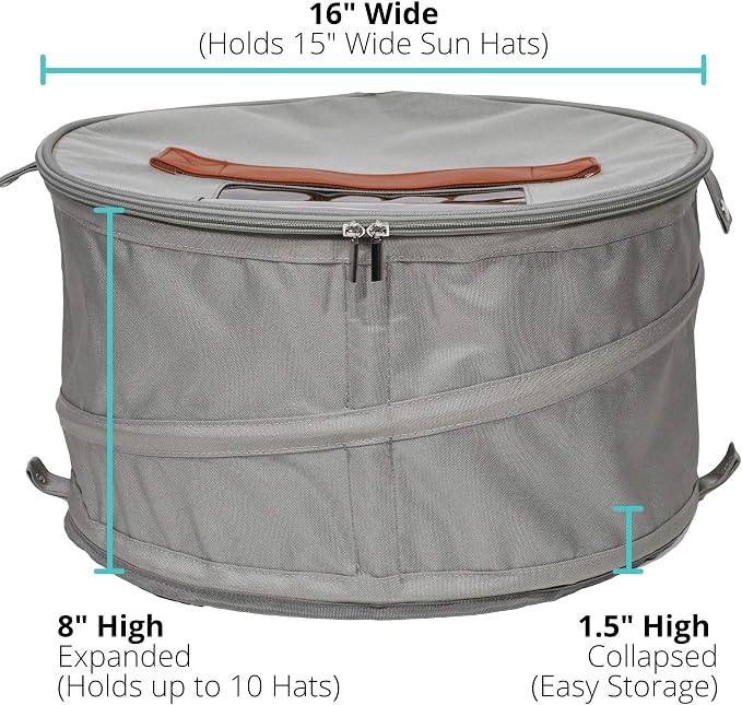 Hat Storage Box | Stuffed Animal Toy Storage | Stackable Round Pop-up Container | Travel Hat Boxes for Women & Men | Closet Organizer w Lid | Dust Cover Cowboy Sun Beach Hats (Gray, 2 Pack)