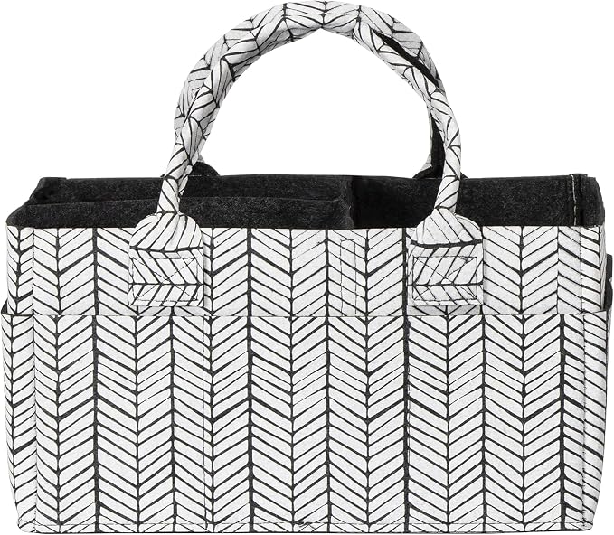 Sammy & Lou Diaper Caddy Organizer - Collapsible Tote Bag with Handles - Organizer for Diapers, Wipes & Baby Changing Supplies - Felt Storage Organizing Bin for Car, Desk, Nursery (Herringbone)