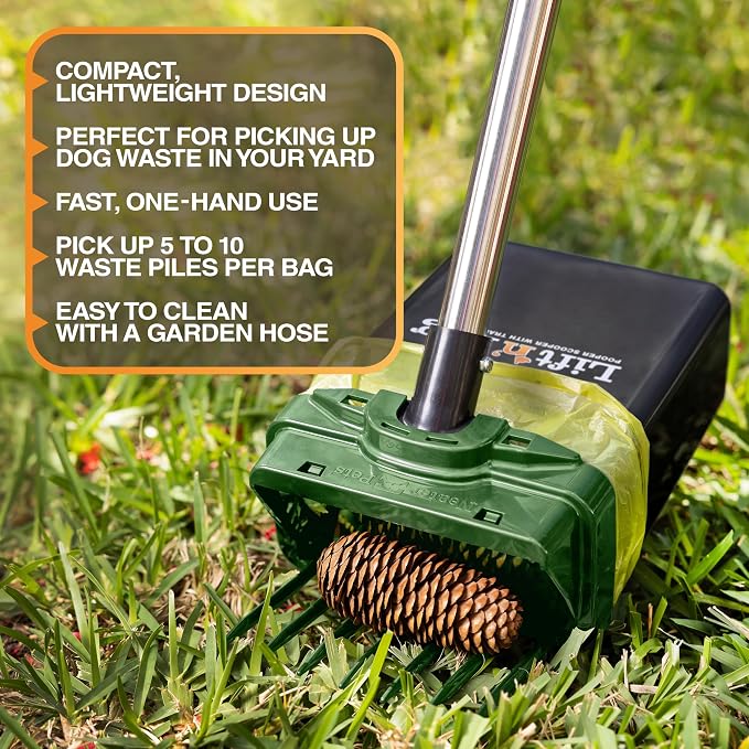 Neater Pet Brands Lift N’ Bag 2.0 Dog Pooper Scooper with Bag Attachment & 22" Pole for Small to Large Dogs, New & Improved Design, 195 Refill Bags, Heavy Duty Dog Poop Scooper for Yard, One-Hand Use